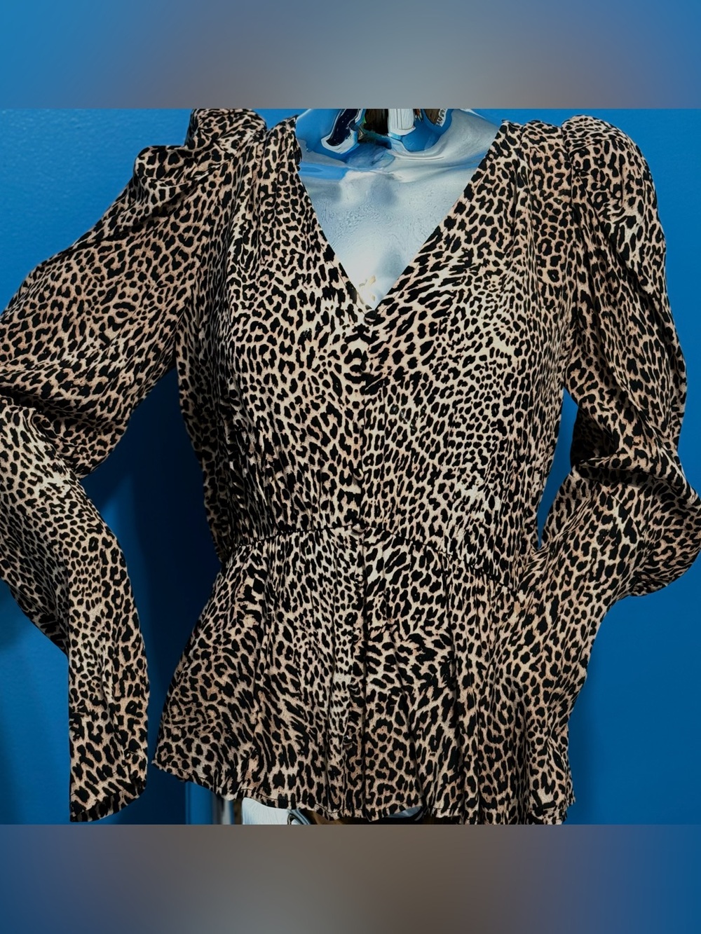 Sugarlips Leopard Print V-Neck Long Sleeve Top in Tan and Black